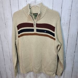NWOT EDDIE BAUER Ivory Wool Blend Stripe ¼ Zip Pullover Sweater Men's Size XL